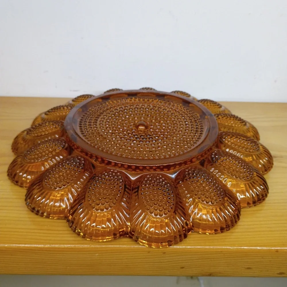 Indiana Glass Deviled Egg Plate Vintage Amber Hobnail 11